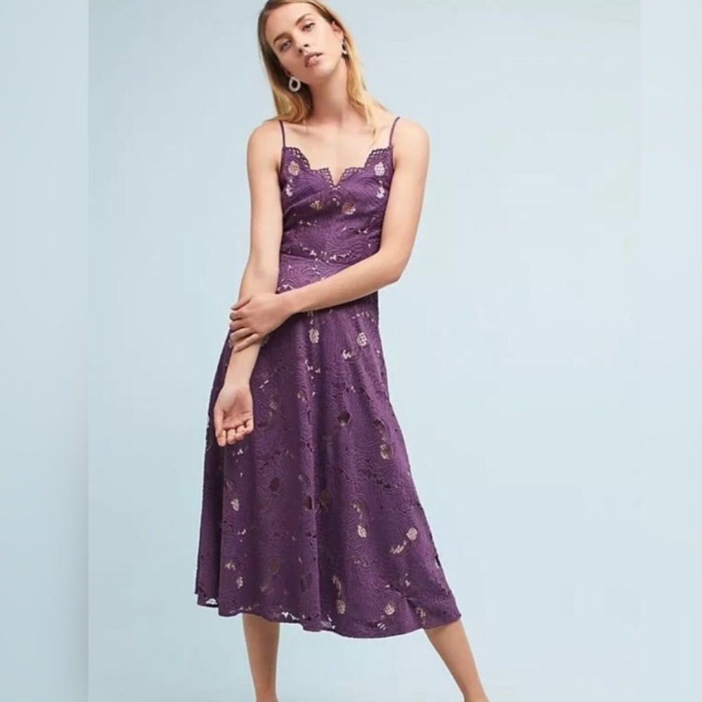 Anthropologie Moulinette Purple Lace MIDI Dress! Size 2